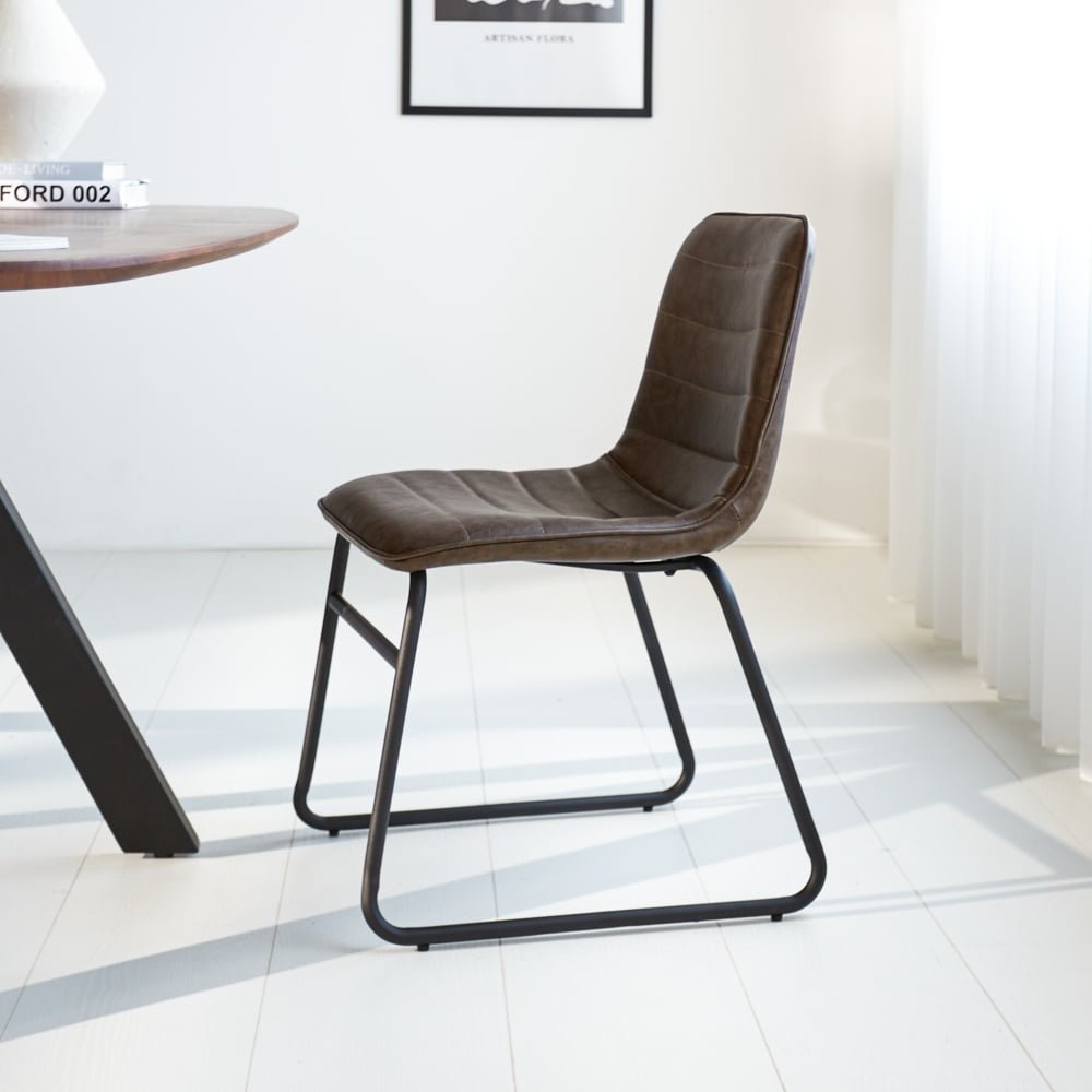 Dining room chair Mark Dimehouse Taupe LxWxH 74x56x54 Faux leather Atmospheric photo side view