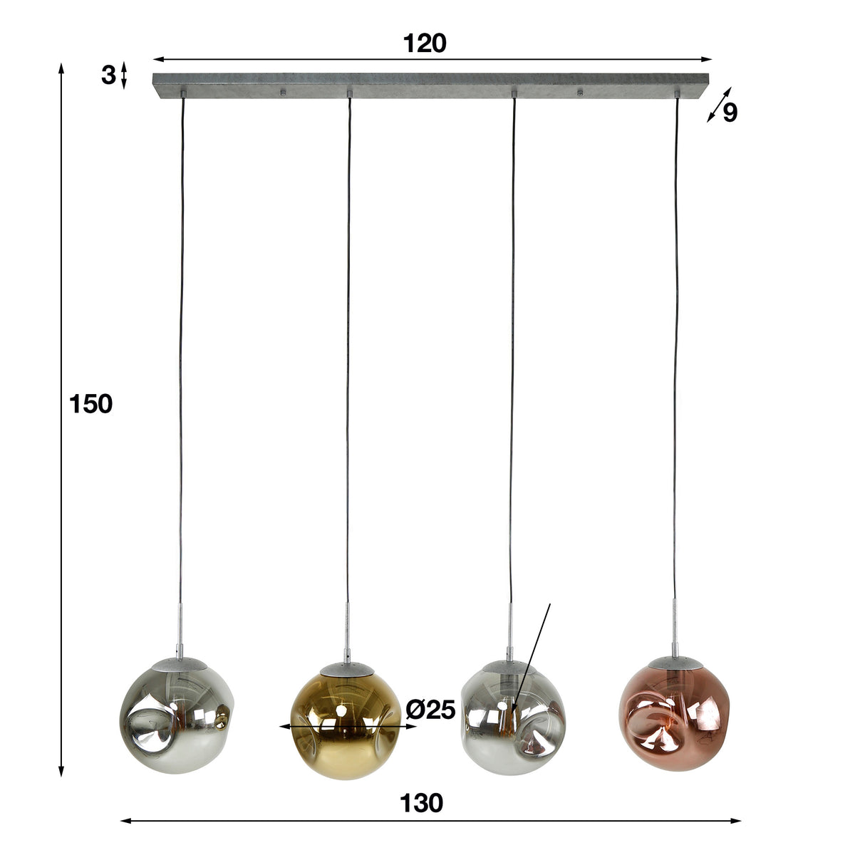 Hanging lamp Ada DH Interior Silver LxWxH 125x45x30 Silver White photo size indication