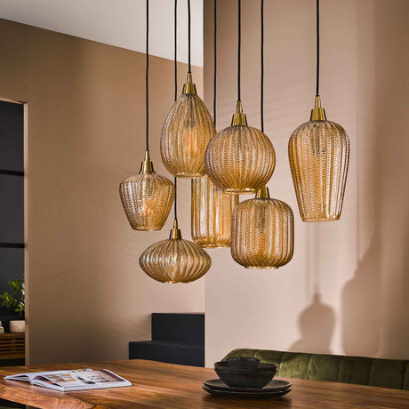 Hanging lamp Olaf DH Interior Amber color glass LxWxH 96x47x46 Amber color glass Atmospheric photo diagonal front view