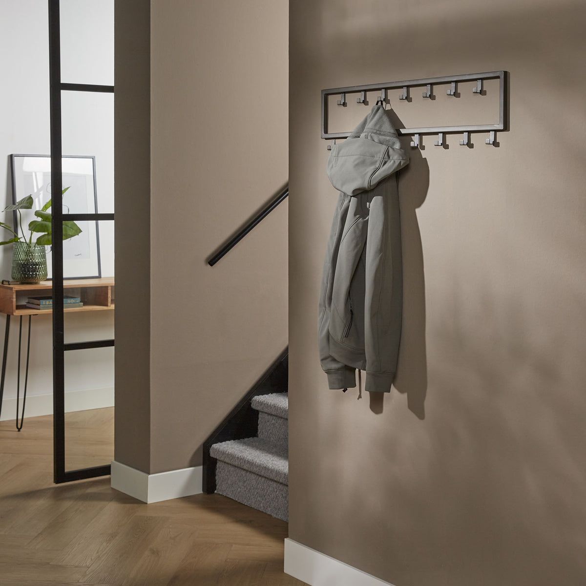 Coat rack Milano DH Interior Silver LxWxH 81x23x4 Silver Atmospheric photo diagonal front view