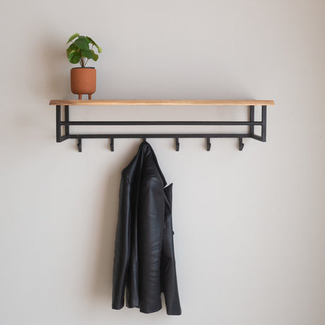 Coat rack Niels DH Interior Acacia LxWxH 102x37x30 Acacia wood Atmospheric photo front view
