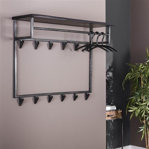 Coat rack Yme DH Interior Acacia LxWxH 92x84x50 Acacia wood Atmospheric photo diagonal front view
