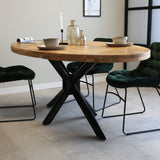 Dining table Oregon Dimehouse Brown LxWxH 108x85x31 Mango wood Atmospheric photo diagonal front view