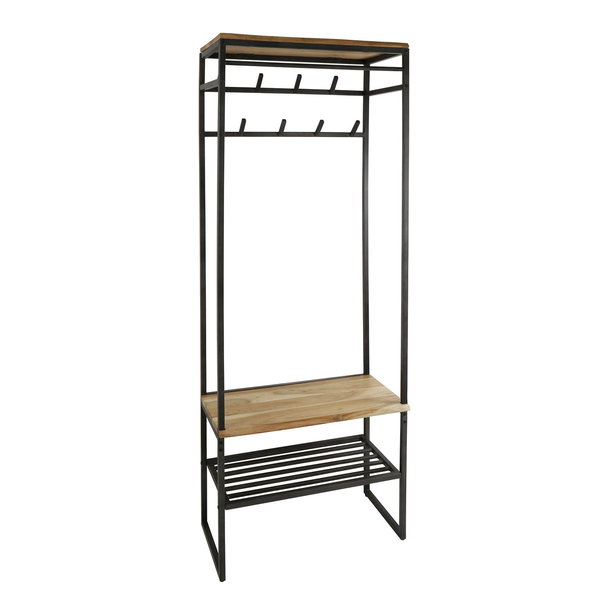 Coat rack Karl DH Interior Acacia LxWxH 182x70x35 Acacia wood White photo diagonal front view