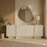 Sideboards - Sideboard Japandi travertine melamine Lowen 180x45x80 cm - Dimehouse