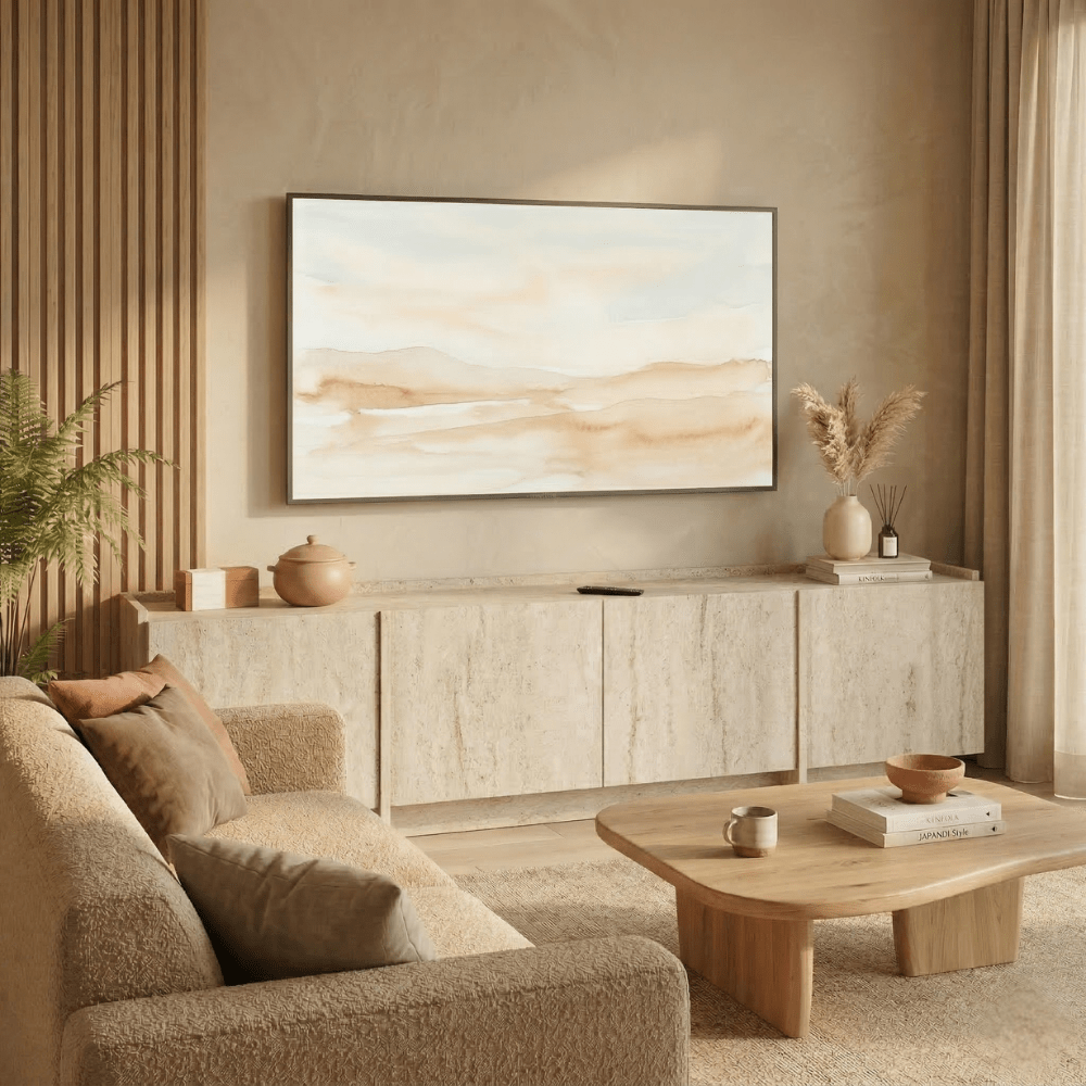 TV Furniture - TV - furniture Japandi travertine melamine Lowen 180 cm - Dimehouse