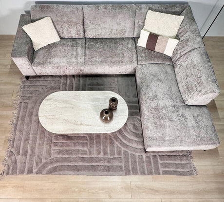 Sofas - Corner sofa with chaise longue taupe chenille fabric Manon - right - Dimehouse