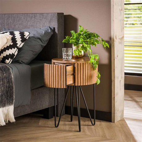 Bedside table Hans DH Interior Mango LxWxH 45x45x30 Mango wood Atmospheric photo diagonal front view