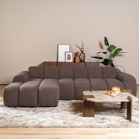 Sofas-Corner sofa with lounge soft brown bouclé fabric - stripes - left - Brix -Dimehouse