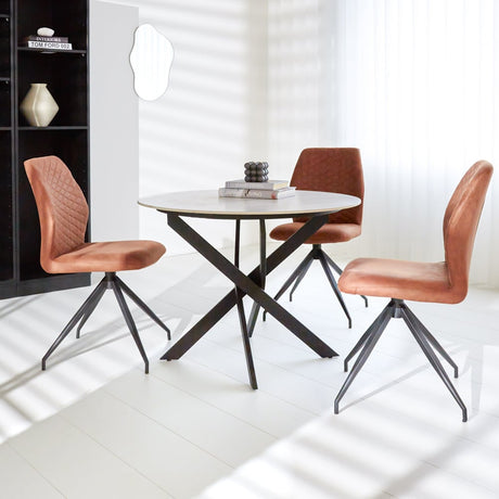 Dining table Vivian White Dimehouse White LxWxH 141x141x11 Sintered stone Atmospheric photo diagonal front view