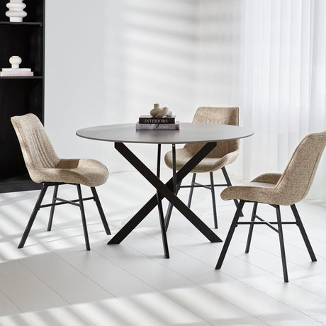 Vivian Gray dining table Dimehouse Gray LxWxH 120x16x7 Sintered stone Atmospheric photo diagonal front view