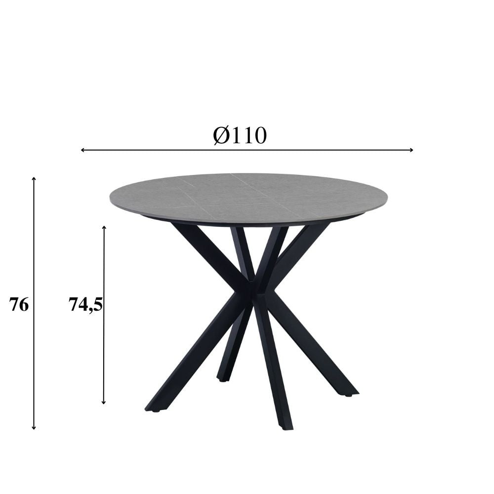 Yuna Gray dining table Dimehouse Gray LxWxH 121x121x11 Sintered stone White photo size indication