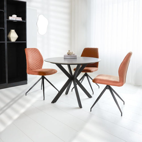 Yuna Gray dining table Dimehouse Gray LxWxH 121x121x11 Sintered stone Atmospheric photo diagonal front view