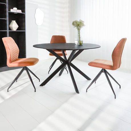 Dining table Yuna Black Dimehouse Black LxWxH 132x132x11 Sintered stone Atmospheric photo diagonal front view