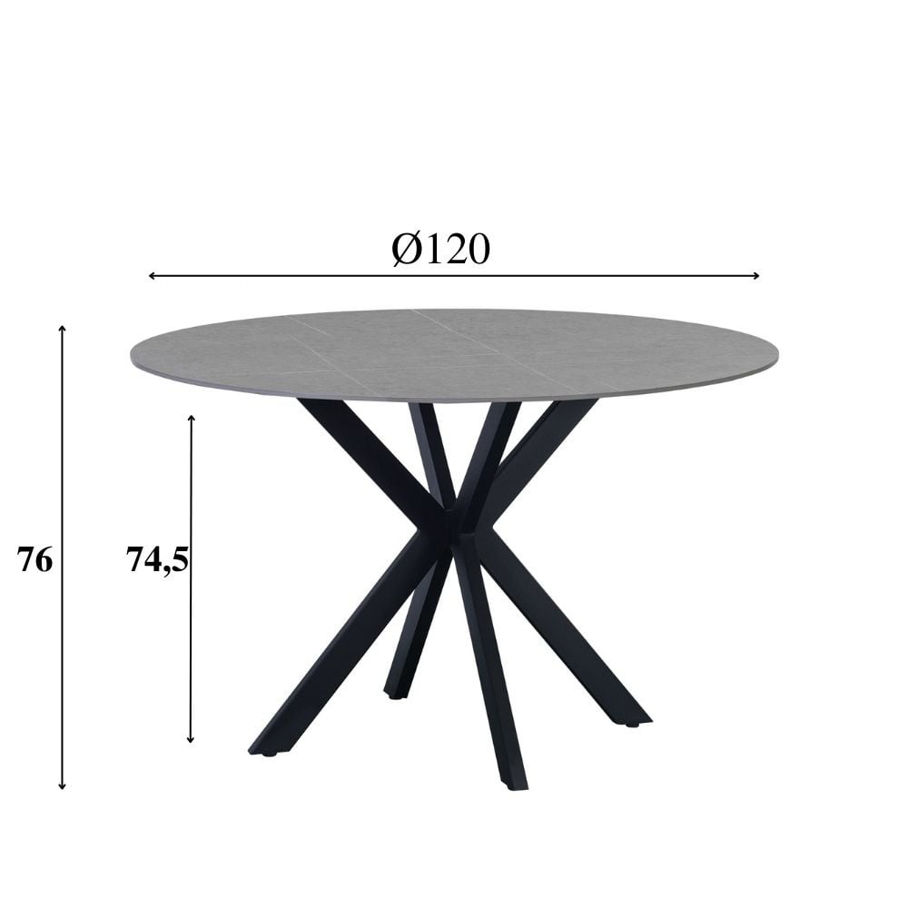 Yuna Gray dining table Dimehouse Gray LxWxH 132x132x11 Sintered stone White photo size indication