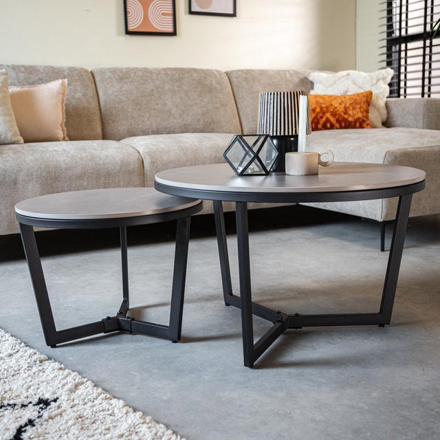 Coffee tables - Coffee table Set of 2 Brady Round Marble Look Gray - Dimehouse