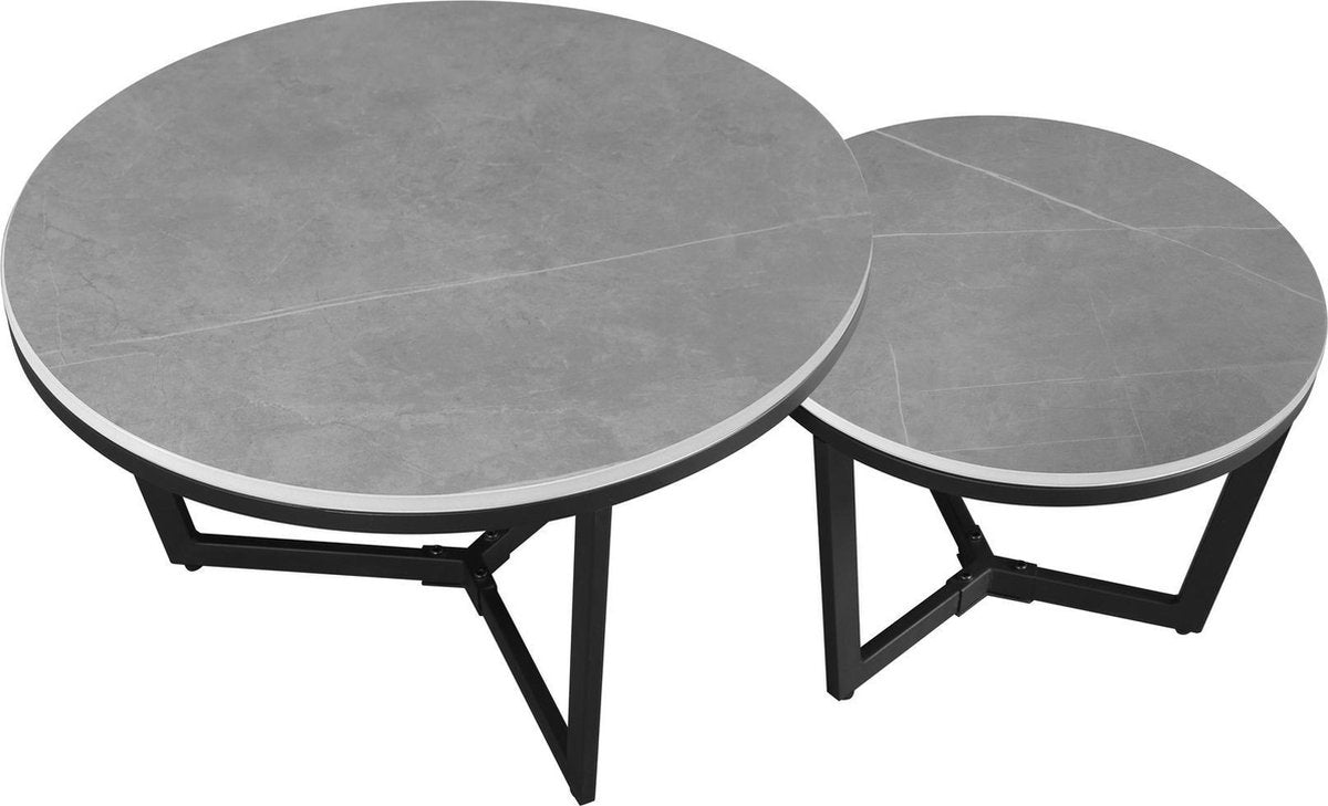 Coffee tables - Coffee table Set of 2 Brady Round Marble Look Gray - Dimehouse