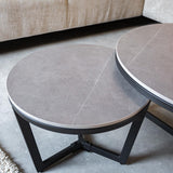 Coffee tables - Coffee table Set of 2 Brady Round Marble Look Gray - Dimehouse