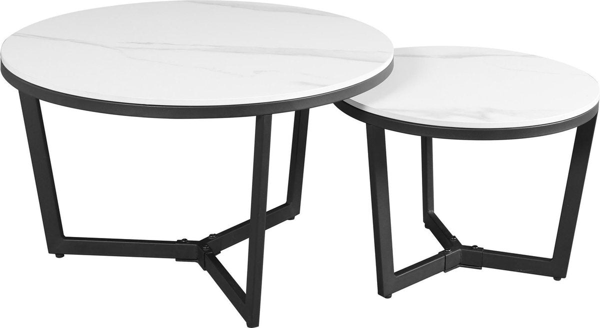 Coffee tables - Coffee table Set of 2 Brady Round Marble Look White - Dimehouse