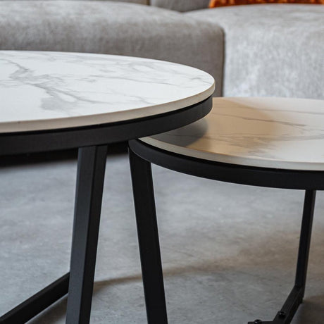 Coffee tables - Coffee table Set of 2 Brady Round Marble Look White - Dimehouse
