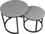 Coffee Tables - Round Coffee Table Set of 2 Sintered Stone Marble Look Paige Gray - Dimehouse