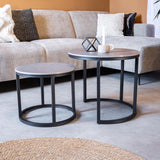 Coffee Tables - Round Coffee Table Set of 2 Sintered Stone Marble Look Paige Gray - Dimehouse