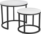 Coffee Tables - Round Coffee Table Set of 2 Sintered Stone Marble Look Paige White - Dimehouse