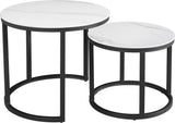 Coffee Tables - Round Coffee Table Set of 2 Sintered Stone Marble Look Paige White - Dimehouse