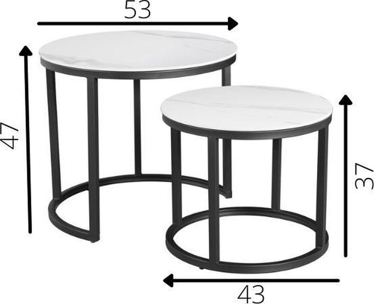Coffee Tables - Round Coffee Table Set of 2 Sintered Stone Marble Look Paige White - Dimehouse