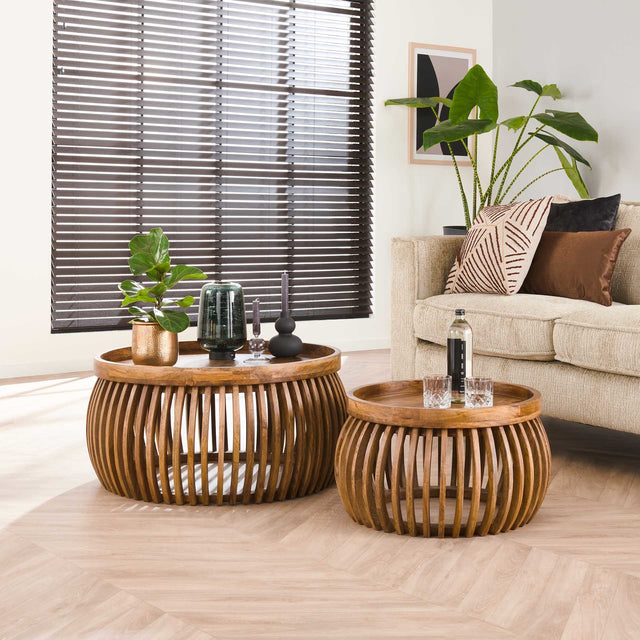 Coffee table Hans DH Interior Mango LxWxH 88x88x45 Mango wood Atmospheric photo diagonal front view