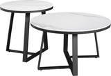 Coffee Tables - Coffee Table Set of 2 Tanner Round Marble Look White - Dimehouse