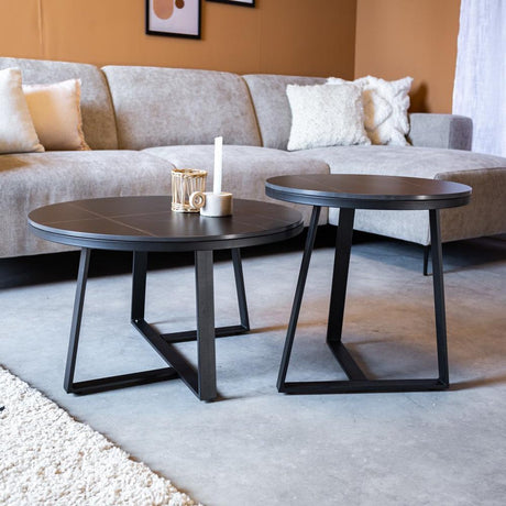 Coffee tables - Coffee table Set of 2 Tanner Round Marble Look Black Round - Dimehouse