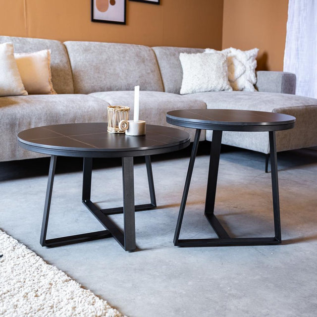 Coffee tables - Coffee table Set of 2 Tanner Round Marble Look Black Round - Dimehouse