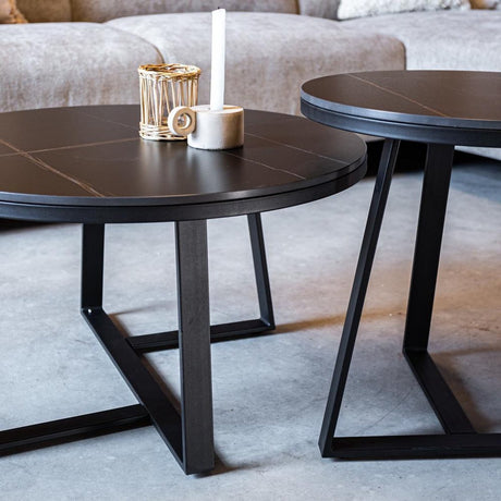 Coffee tables - Coffee table Set of 2 Tanner Round Marble Look Black Round - Dimehouse