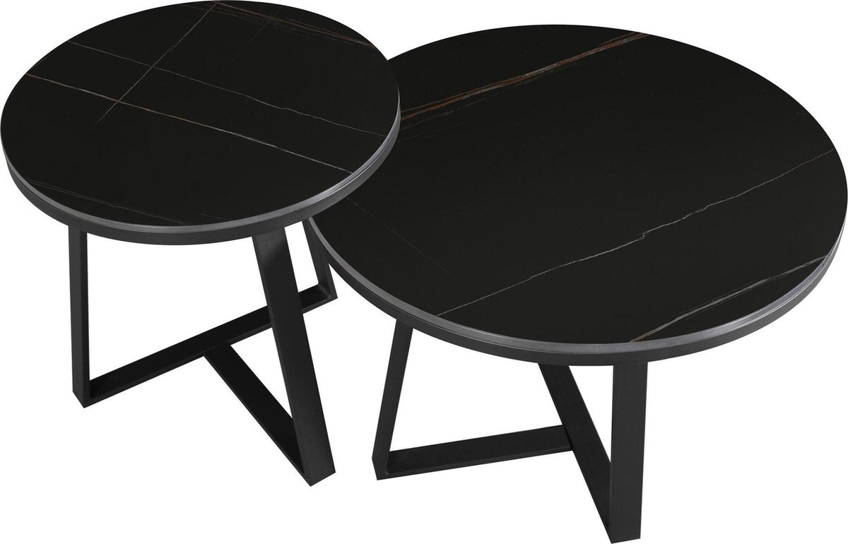 Coffee tables - Coffee table Set of 2 Tanner Round Marble Look Black Round - Dimehouse