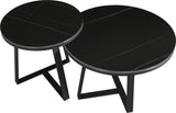 Coffee tables - Coffee table Set of 2 Tanner Round Marble Look Black Round - Dimehouse