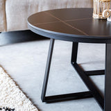 Coffee tables - Coffee table Set of 2 Tanner Round Marble Look Black Round - Dimehouse