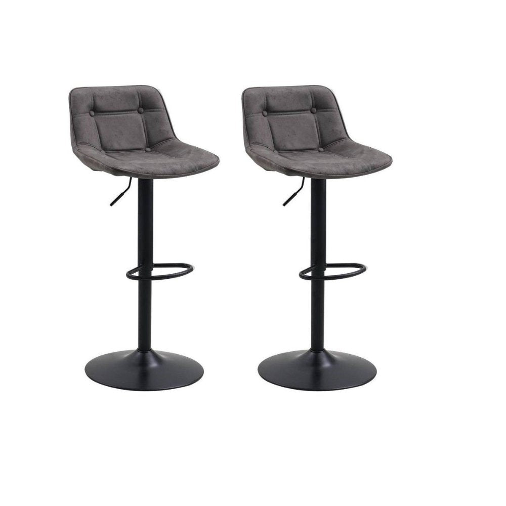Bar Stools - Set of 2 Industrial Swivel Bar Stools Anthracite Microfiber Fabric Keston - Adjustable - Dimehouse