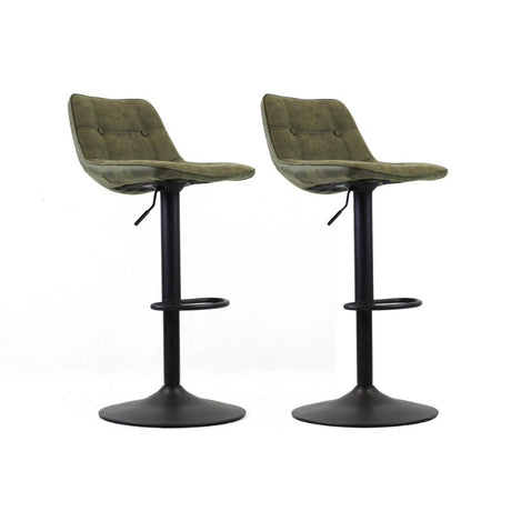 Bar Stools - Set of 2 Industrial Swivel Bar Stools Green Microfiber Fabric Keston - Adjustable - Dimehouse