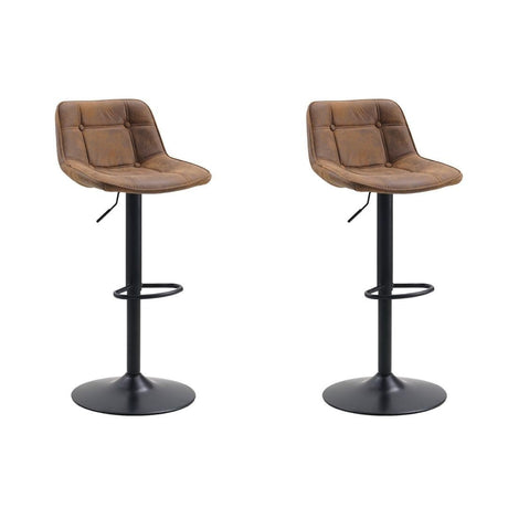 Bar Stools - Set of 2 Industrial Swivel Bar Stools Brown Microfiber Fabric Keston - Adjustable - Dimehouse