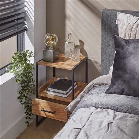 Bedside table Paul DH Interior Acacia LxWxH 60x39x28 Acacia wood Atmospheric photo diagonal front view