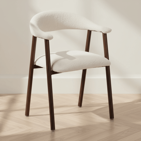 Dining room chairs - Japandi Dining room chair Beige Bouclé Suki - Walnut Frame - With Armrest - Dimehouse