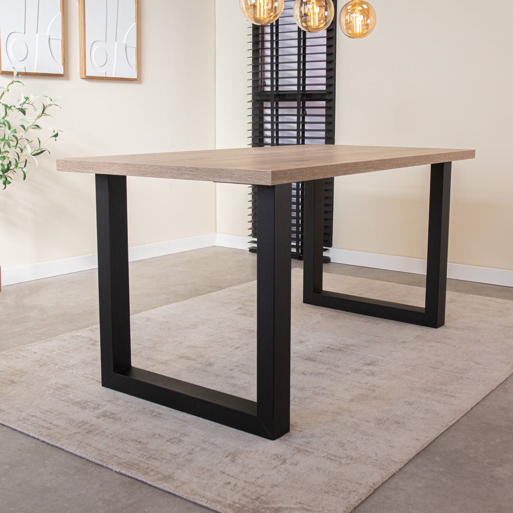 Lenzo Robson Oak table top Dimehouse Brown LxWxH 162x83x7 Melamine Atmospheric photo diagonal front view