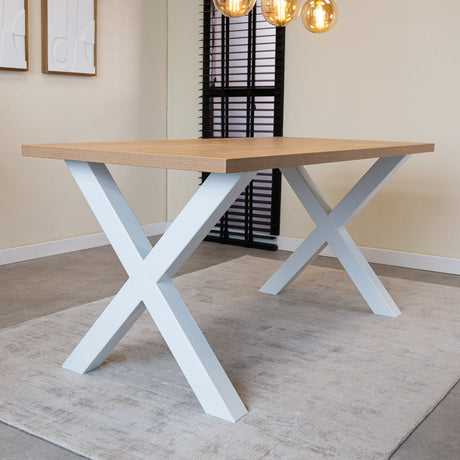 Lenzo Rustique Oak table top Dimehouse Brown LxWxH 182x83x7 Melamine Atmospheric photo diagonal front view