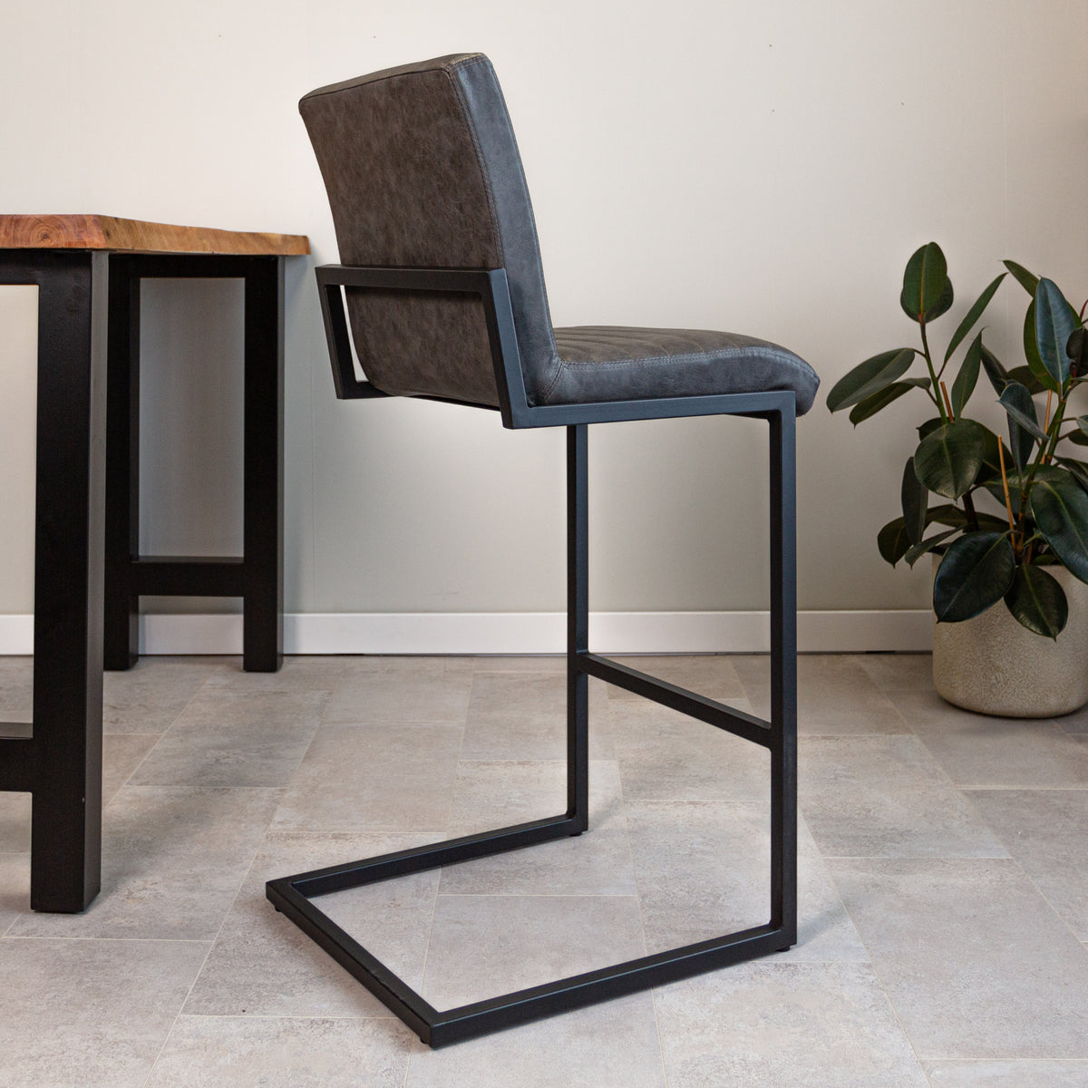Barstool Kuba Dimehouse Anthracite LxWxH 93x58x53 Faux leather Atmospheric photo diagonal rear view