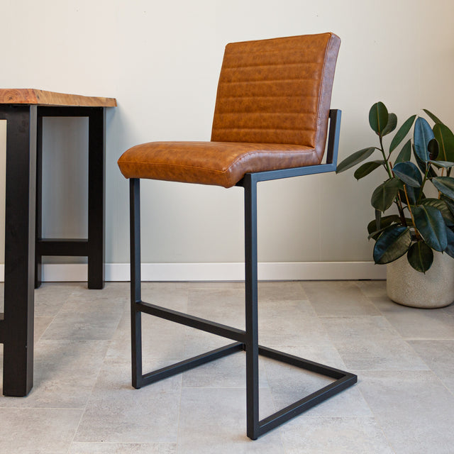 Barstool Kuba Dimehouse Cognac LxWxH 72x69x54 Faux leather Atmospheric photo diagonal front view