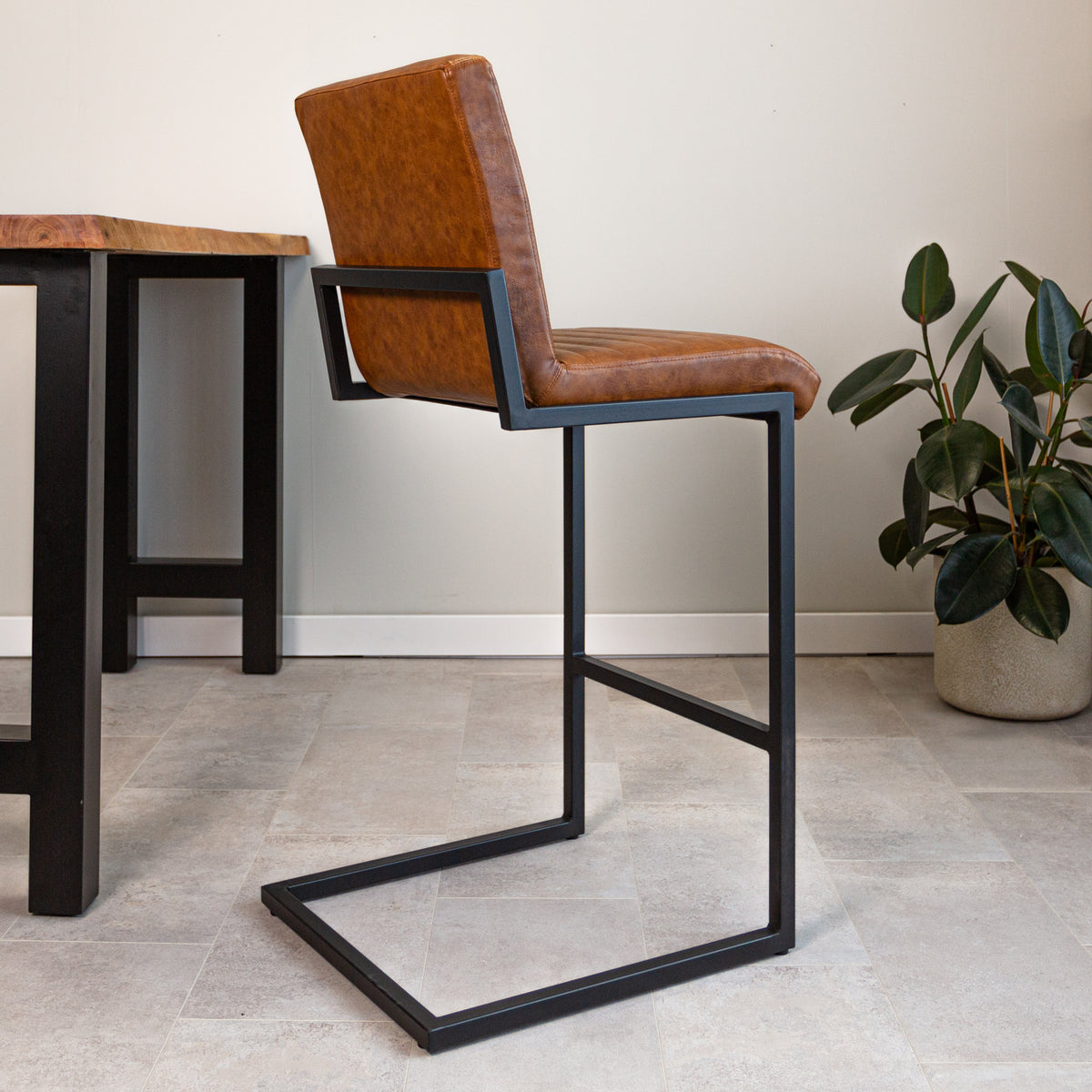 Barstool Kuba Dimehouse Cognac LxWxH 72x69x54 Faux leather Atmospheric photo side view