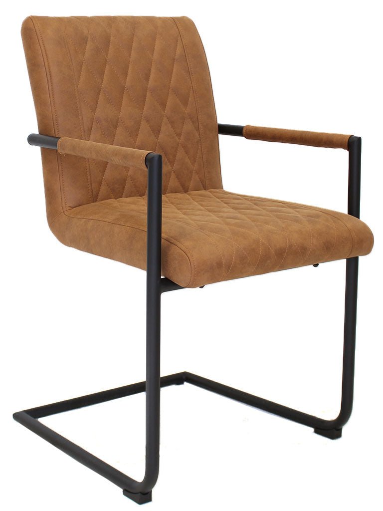 Dining room chair Dean Dimehouse Cognac LxWxH 70x58x57 Fabric White photo diagonal front view