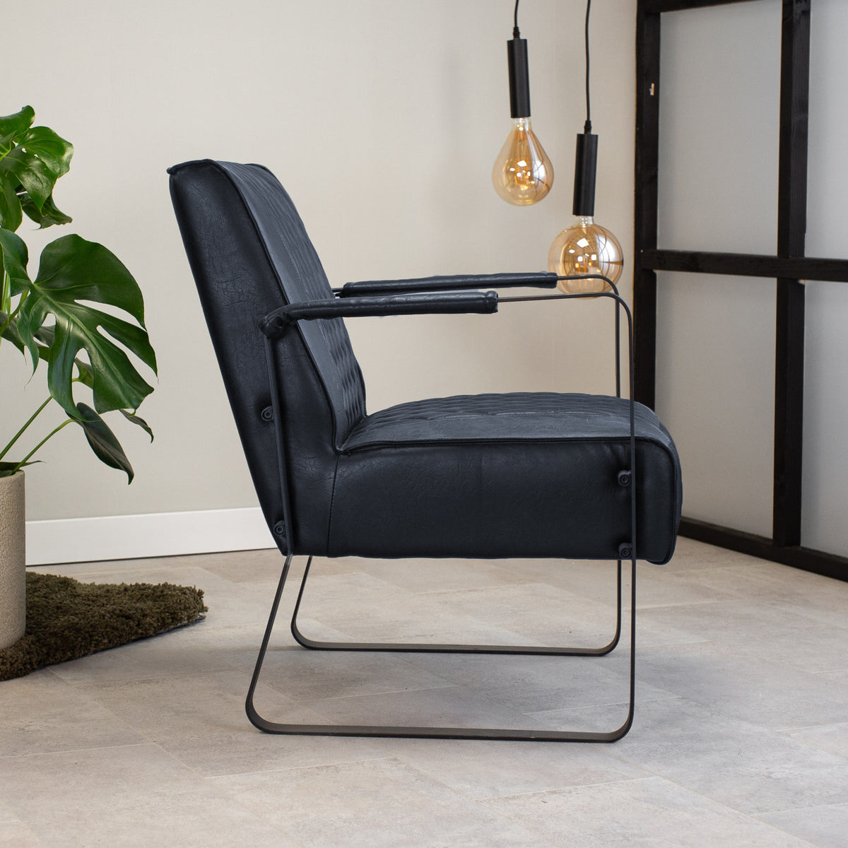 Armchair Peter Dimehouse Blue LxWxH 68x62x45 Faux leather Atmospheric photo side view