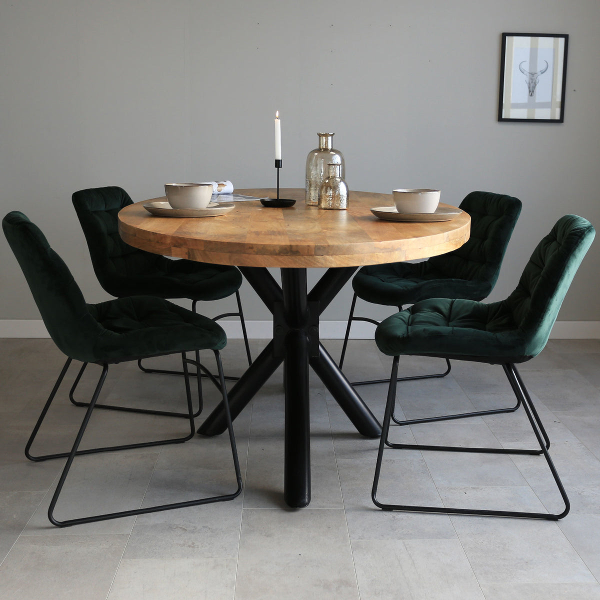 Dining table Oregon Dimehouse Brown LxWxH 80x80x30 Mango wood Atmospheric photo front view